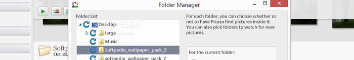 Showing the Picasa folder manager panel